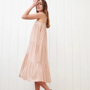 Jenni Kayne Summer Ballet Pink Seersucker Stripe Midi Dress Size M